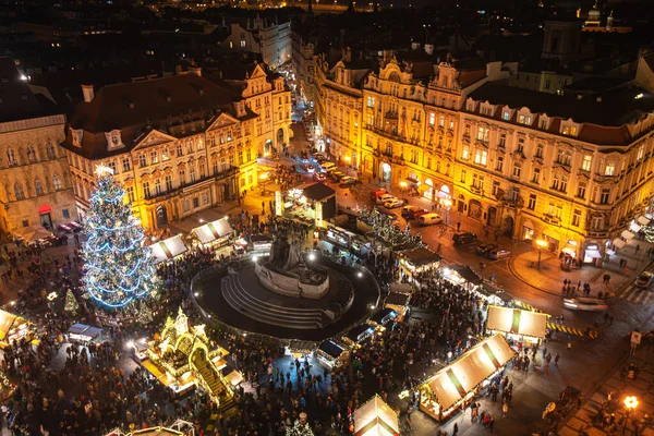 Piazza Della Città Vecchia Con Natale Illuminato Vista Dall Alto — Foto Stock