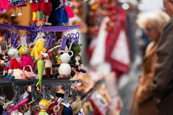 Decorações Coloridas Mercado Natal Tradicional Europeu Compras Mercado Tradicional Natal — Fotografia de Stock