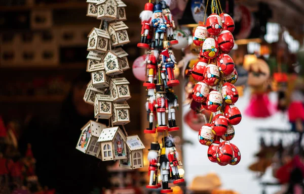 Färgglada Dekorationer Europeisk Traditionell Julmarknad Shopping Traditionell Julmarknad Shopping Vintersemester — Stockfoto