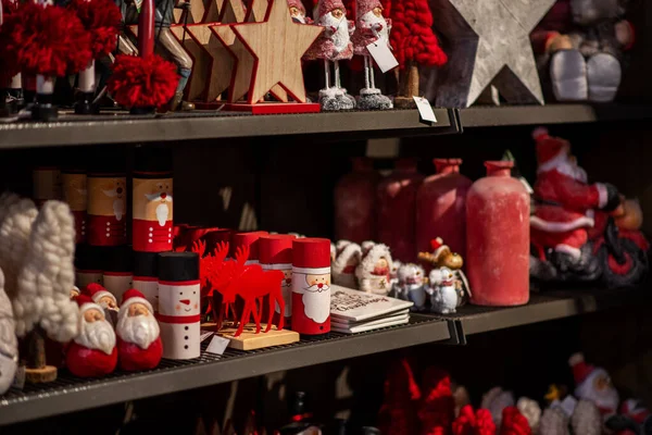 Decorações Coloridas Mercado Natal Tradicional Europeu Janela Compras Mercado Tradicional — Fotografia de Stock