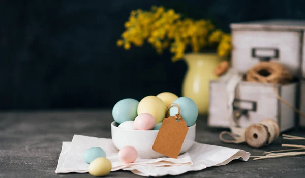 Huevos Pascua Sobre Fondo Madera Fondo Primavera Vintage Para Vacaciones — Foto de Stock