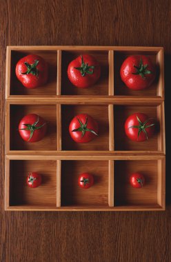 There are Tomatoes in a wooden form