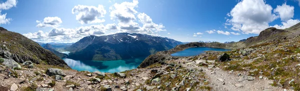 Huge Panorama Besseggen Mountain Ridge Gjende Lake Bessvatnet Jotunheimen Views — ストック写真