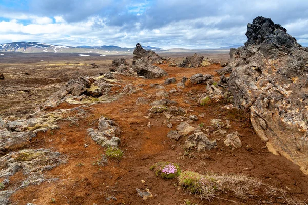 Landmannalaugar vulkán sziklák és narancs láva táj Izlandon Hveravellir. — Stock Fotó