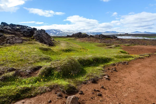 山、岩、オレンジ粘土パスと夏のアイスランド火山の風景. — ストック写真