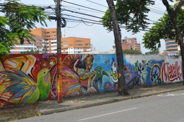 Kolombiya, Cali 'de bir sokakta grafiti. Latin Amerika 'da kültür, tarih ve kentsel sanatın sembolü.