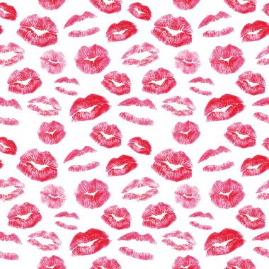 Seamless pattern - red lips kisses prints background clipart