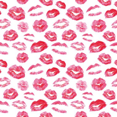 Seamless pattern - red lips kisses prints background clipart