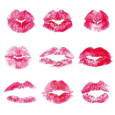 Red lips kisses prints elements clipart