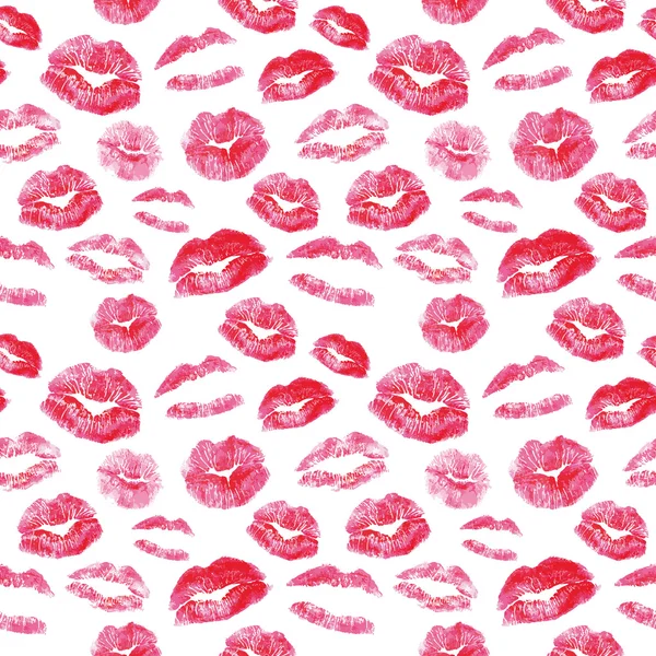 Patrón sin costuras - labios rojos besos impresiones fondo — Vector de stock