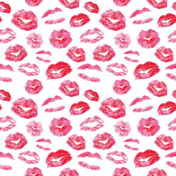 Бесшовный узор - красные губы целует отпечатков фона
