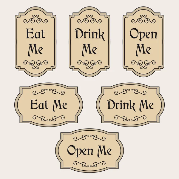 Eat, Drink, Open Me étiquettes vintage — Image vectorielle