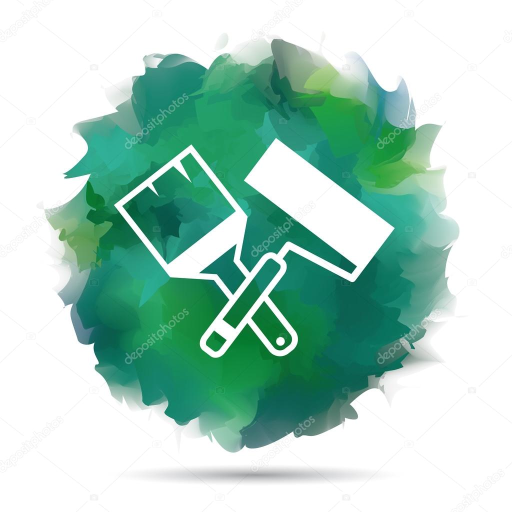 Paint roller and brush vector icon crossed on watercolor. Great for logo or house repair design