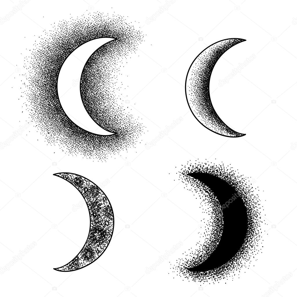 Hand drawn moon phases silhouettes