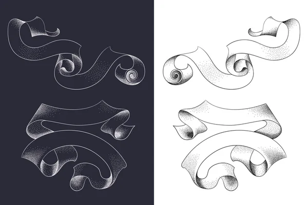 손으로 그린 빈티지 리본 세트 — 스톡 벡터