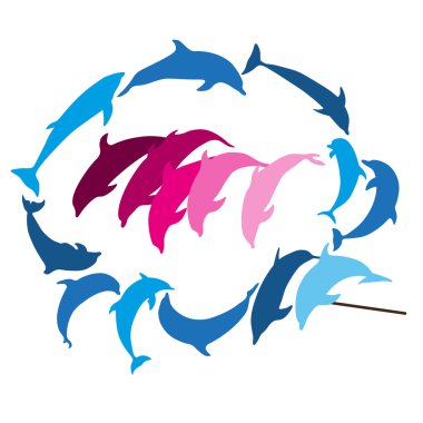 Yunus siluetleri beyaz zemin üzerine