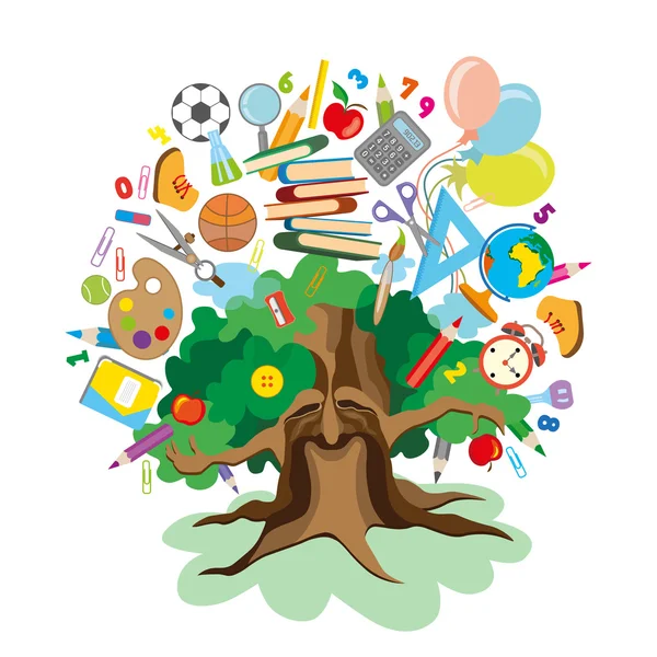 Volver a la escuela - árbol con iconos de la educación —  Fotos de Stock