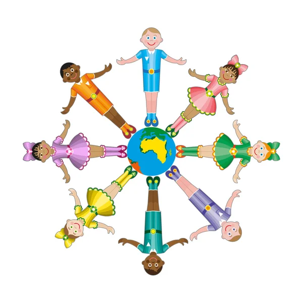 Kruh šťastných dětí různé rasy — Stock fotografie