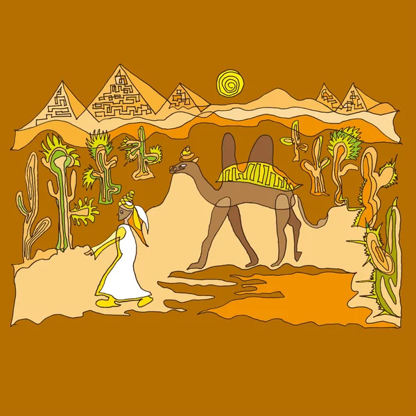 Saara com camelos e dunas —  Vetores de Stock