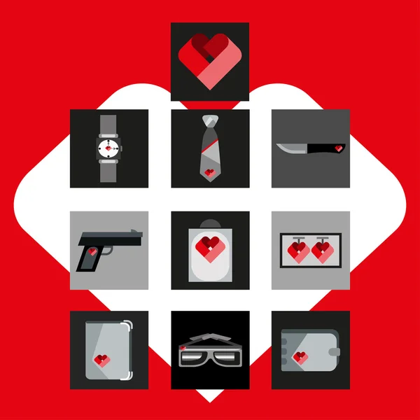St. Valentijnsdag symbolen mens accessoires pictogrammen instellen plat ontwerp — Stockvector
