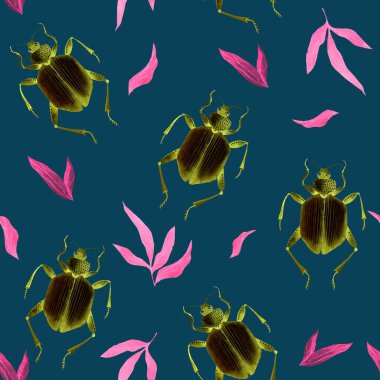 Böcek ve bitkilerle parlak bir desen. Tasarım için doku.