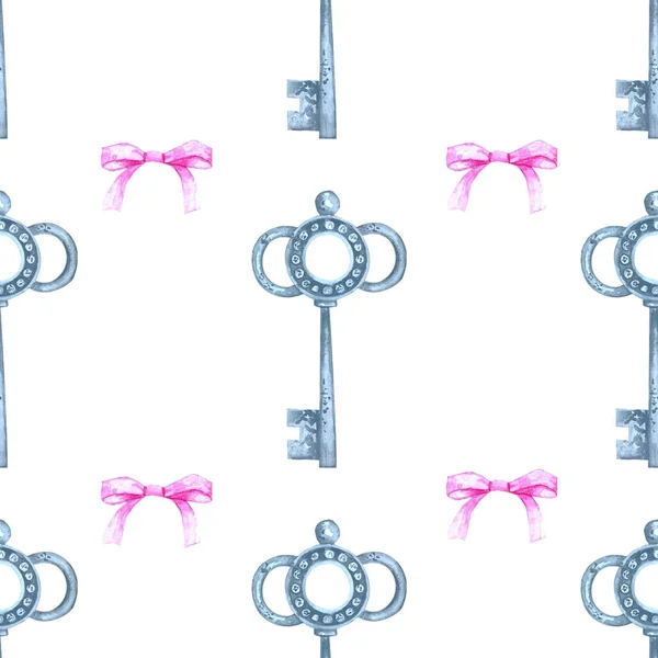 Patrón Acuarela Con Llaves Arcos Rosados Ilustración Para Papel Embalaje —  Fotos de Stock