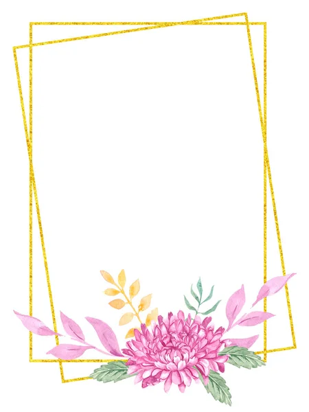 Goud Aquarel Frame Met Herfstbloemen Voor Gebruik Het Ontwerp Van — Stockfoto