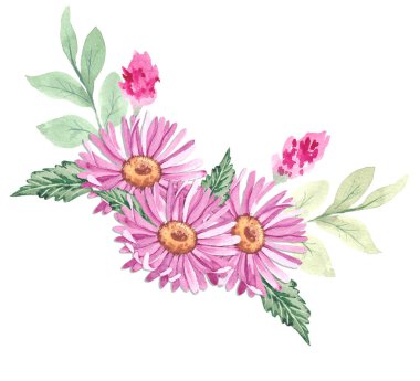 Ürün tasarımı ve DIY 'de kullanılmak üzere beyaz zemin üzerinde suluboya dallar ve sonbahar çiçekleri