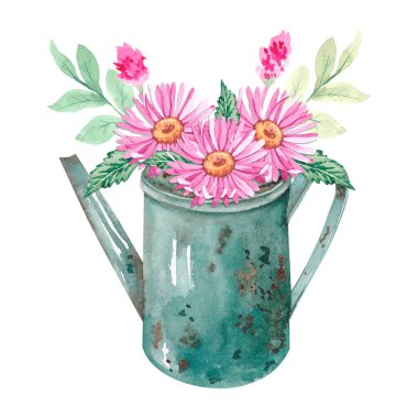 Sonbahar çiçekleriyle sulanan suluboya konserve kutusu ürün tasarımı için resimleme