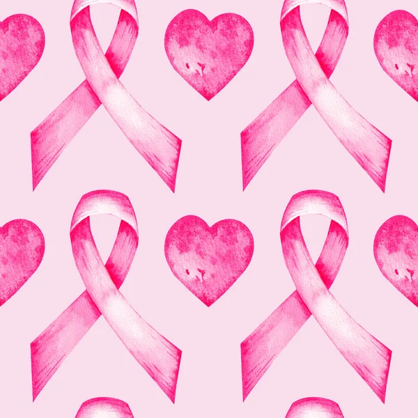 Month Fighting Breast Cancer Pattern Watercolor Women Health Pink Ribbon — Stock Photo, Image