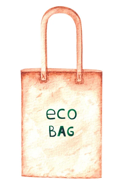 Aquarel Eco Tas Met Belettering Een Witte Achtergrond Voor Productontwerp — Stockfoto