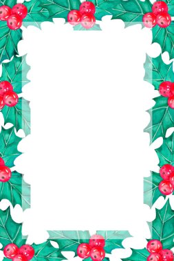 Yeni Yıl ve Noel ürünleri tasarımı için çobanpüskülü ekili suluboya çerçeve