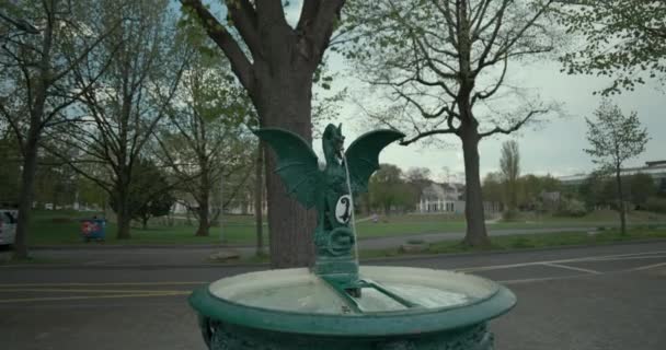 Brunnen Mit Dem Symbol Der Stadt Und Dem Park Johanns — Stockvideo