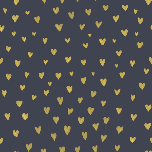 Moderní Vzor Zlatým Srdcem Bezešvé Vzor Černém Pozadí Abstraktní Textura — Stock fotografie