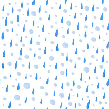 Elle çizilen suluboya mavi yağmur damlalarından kusursuz desen.