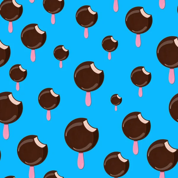 Esquimal, helado redondo de chocolate patrón sin costuras. Lindo estilo de dibujos animados — Foto de Stock