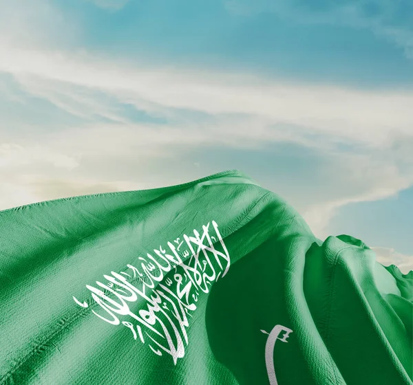 Saudi Arabia National Flag Waving Beautiful Clouds — Stock Photo, Image