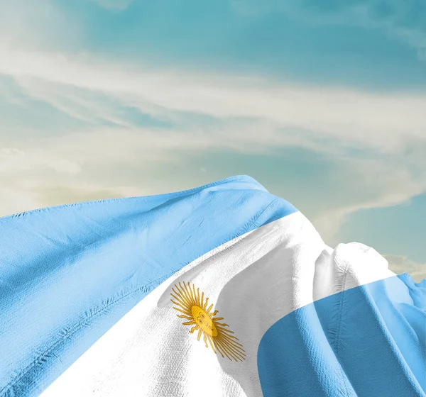 Argentinië Nationale Vlag Zwaaiend Prachtige Wolken — Stockfoto