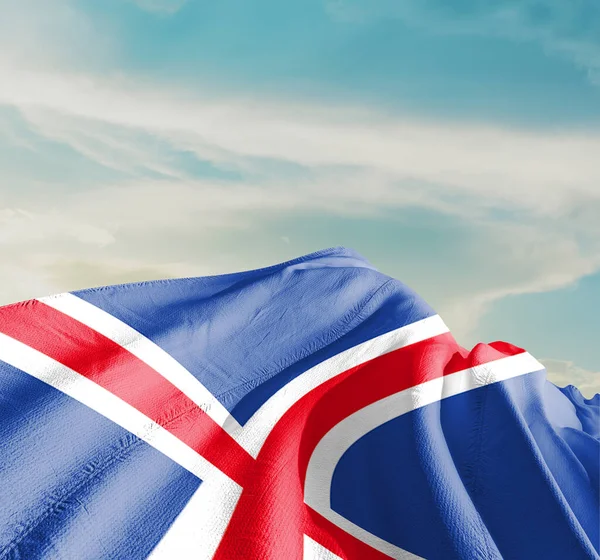 Iceland National Flag Waving Beautiful Clouds — Stock Photo, Image