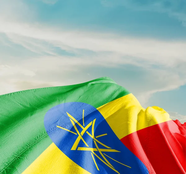 Ethiopia National Flag Waving Beautiful Clouds — Stock Photo, Image