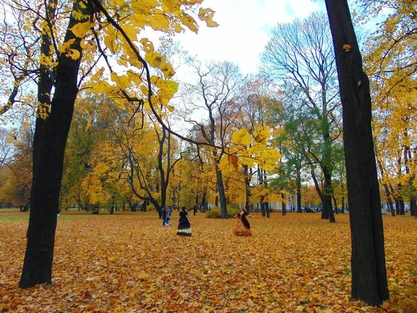 Autumn Mikhailovsky Garden Leaf Fall Petersburg — Zdjęcie stockowe