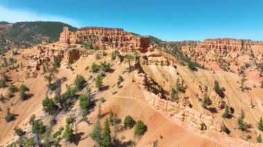 Kırmızı kaya oluşumları ve Red Canyon Utah 'taki çam ağacından çıkıntılı tepeler arasında uçarak uçar. Açık gökyüzünün altında Dixie Ormanı boyunca uzanan dolambaçlı bir yol doğal güzelliği ve macerayı gözler önüne serer.
