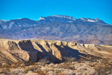 Sıcak güneş ışığı Tule Springs Fosil Yatağı 'nı Nevada' da yıkıyor ve Charleston Dağı 'nın dikkat çekici profili yükseliyor. Nadir bulunan çöl bitkileri ve aşınmış uçurumlar klasik bir Las Vegas yaratıyor.