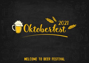 Ekim Festivali 2021 - Bira Festivali. El yapımı Doodle elementleri. Mektup. Tebeşir tahtası geçmişi. Bira Festivali 'ne hoşgeldiniz.