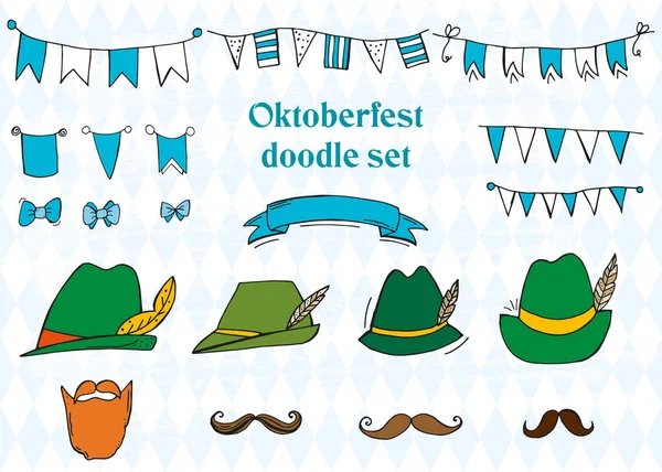 Oktoberfest 2021 - Bierfest. Handgezeichnete Doodle-Elemente. Deutscher Traditionsurlaub. Eine Reihe von Elementen. — Stockvektor