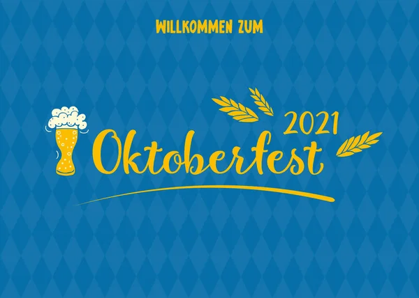 Traducción Del Alemán Bienvenido Oktoberfest Oktoberfest 2021 Festival Cerveza Elementos — Archivo Imágenes Vectoriales