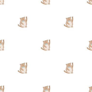 Elle çizilmiş sevimli hayvanlar. Kusursuz desen. Kedi. Beyaz arka plan. Vektör.