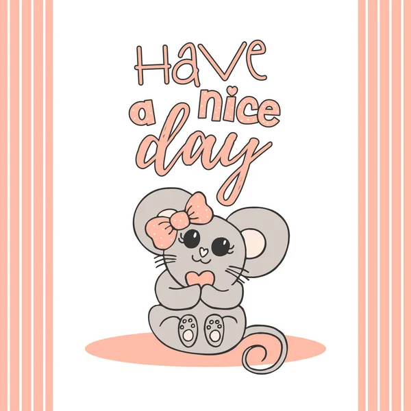 Handgezeichnete Niedliche Tiere Mit Schriftzug Eine Maus Mit Einer Rosa — Stockvektor