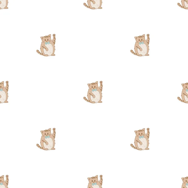 Handgezeichnete Niedliche Tiere Nahtloses Muster Katze Weißer Hintergrund Vektor — Stockvektor