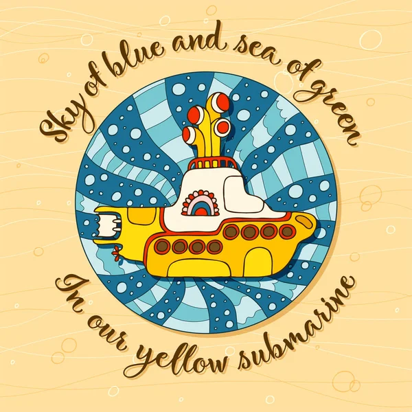 Жовтий Підводний Човен Каракулі Логотип Намальований Вручну Написом — стоковий вектор